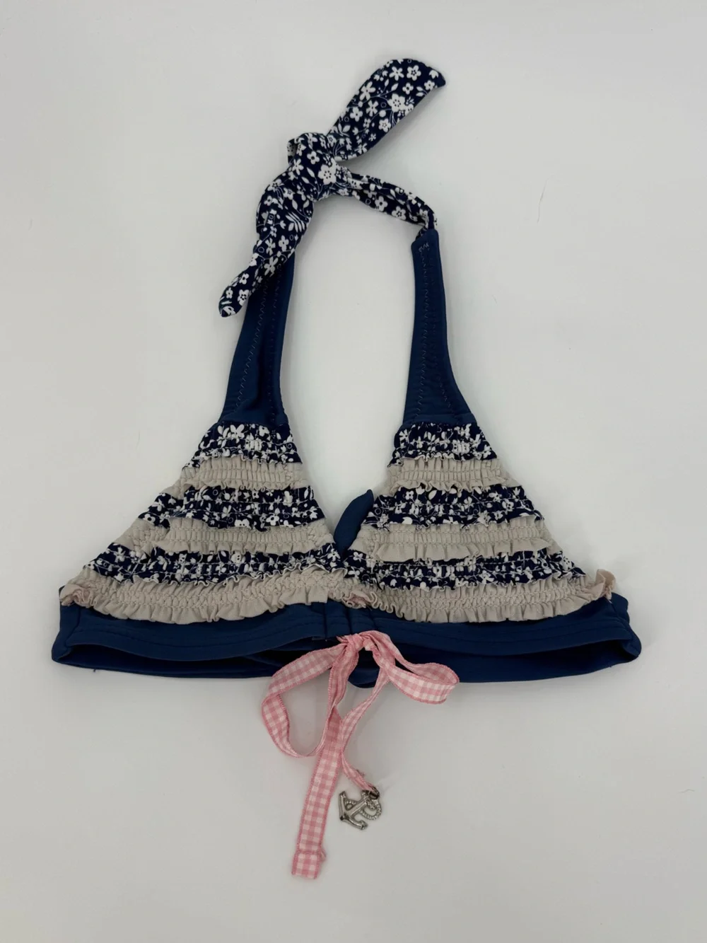 Gossip Girl Girl's Boho Ruffle Halter Bikini Top | Navy Multi | 5